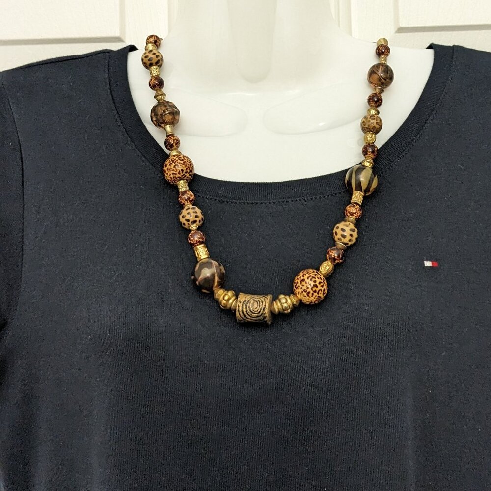 Vintage Necklace Multi-Strand Bib Brown